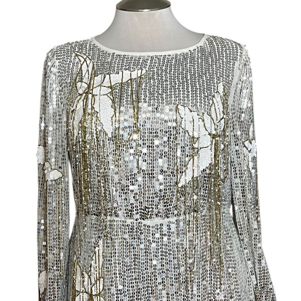 River Island London‎ Floral Sequin Fringe Long Sleeve MIDI Party Holiday Dresd - Picture 6 of 11